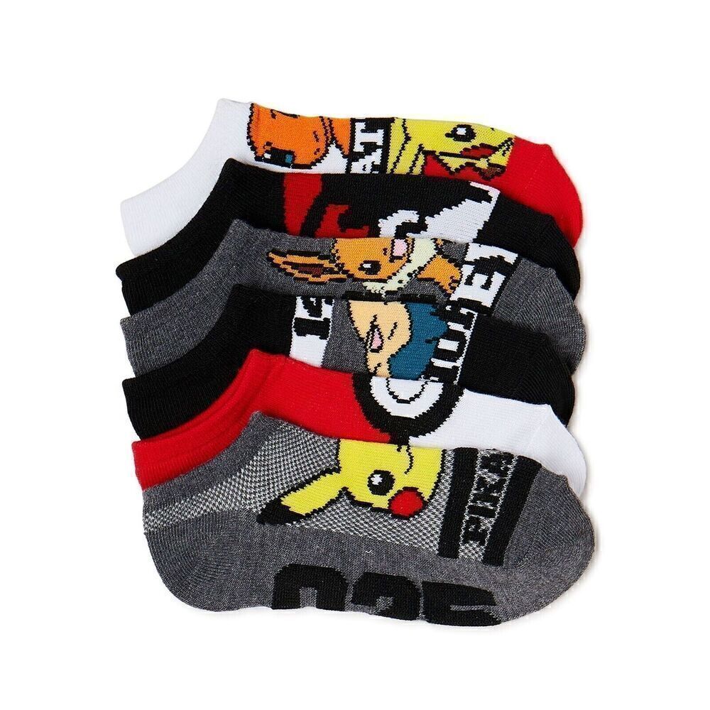 Pokemon  No Show Socks 6 Pack Boys Size Small Shoe 4.5-8.5 New - FREE SHIPPING